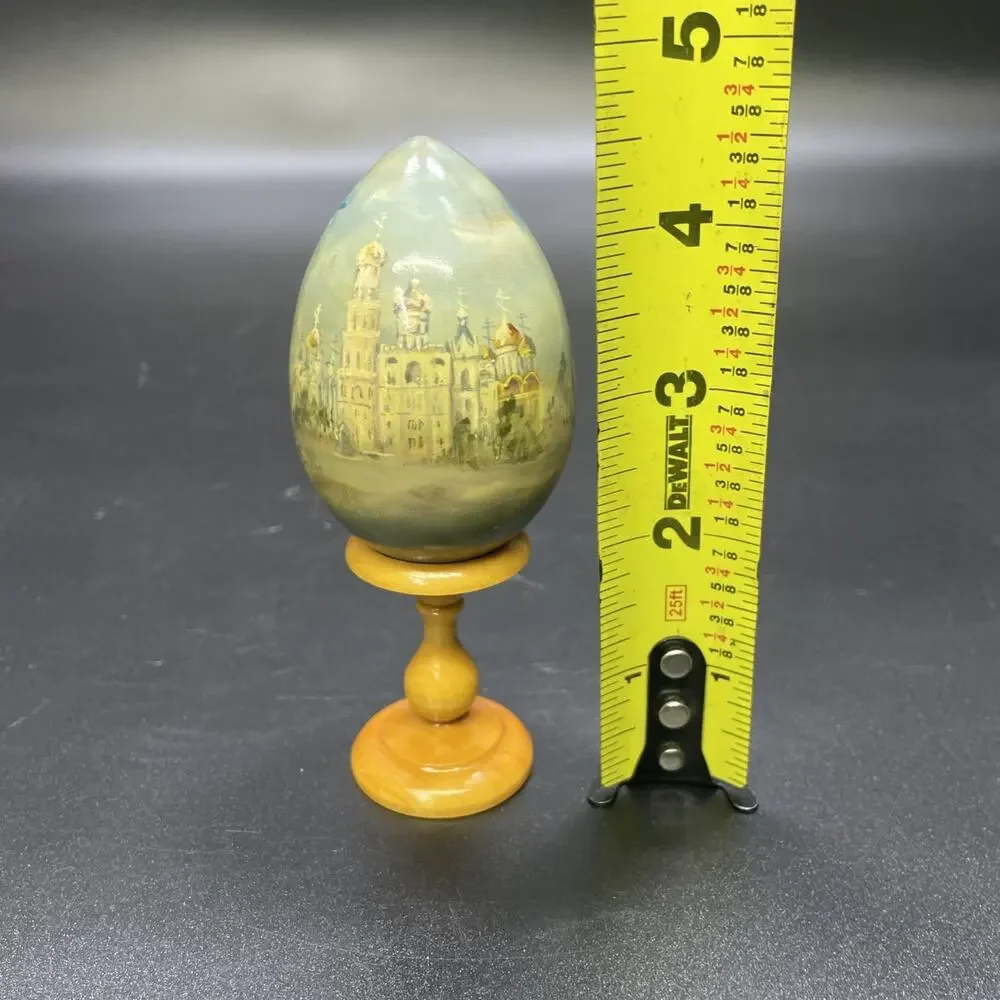 Russian Hand Painted Lacquer Wooden Egg of Ivan the Great Bell Tower Signed 360